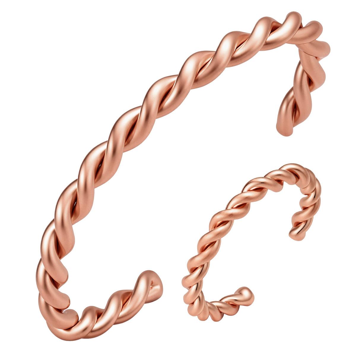 Cross-Border Hot-Selling Pure Copper Braided Bracelet with Ring, Unisex, Adjustable, Small Sample Available