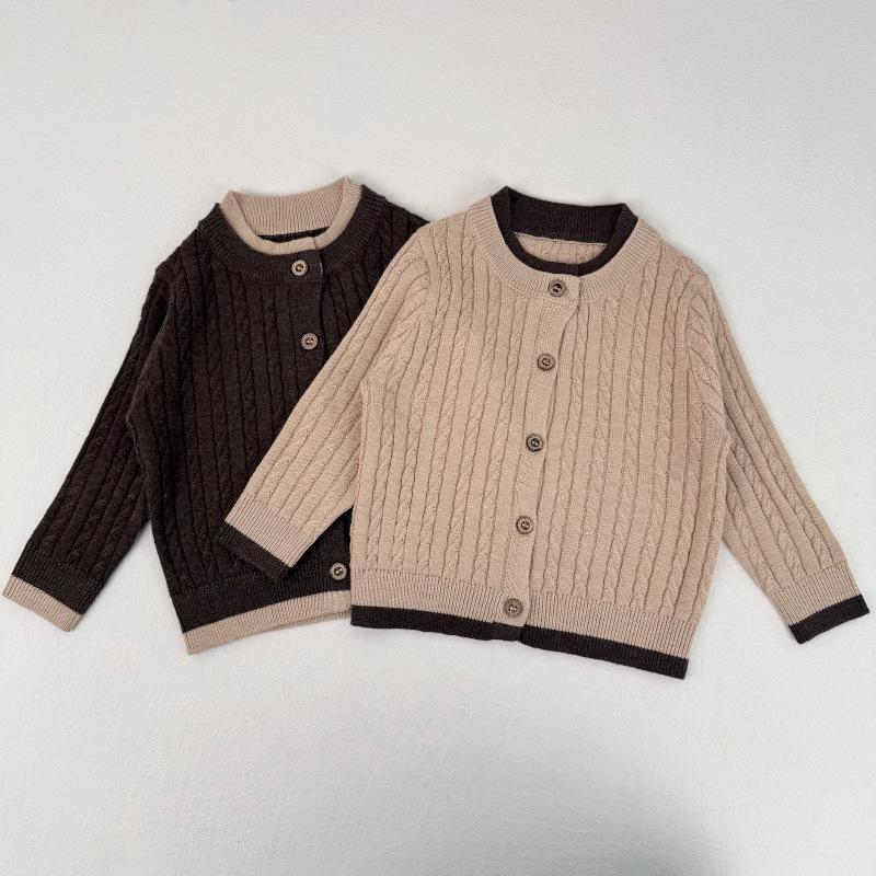 2026 Children's Wool Sweater Spring and Autumn Boys and Girls Knitted Cardigan Color-Blocking Sweater Baby Sweater Girls' Sweater