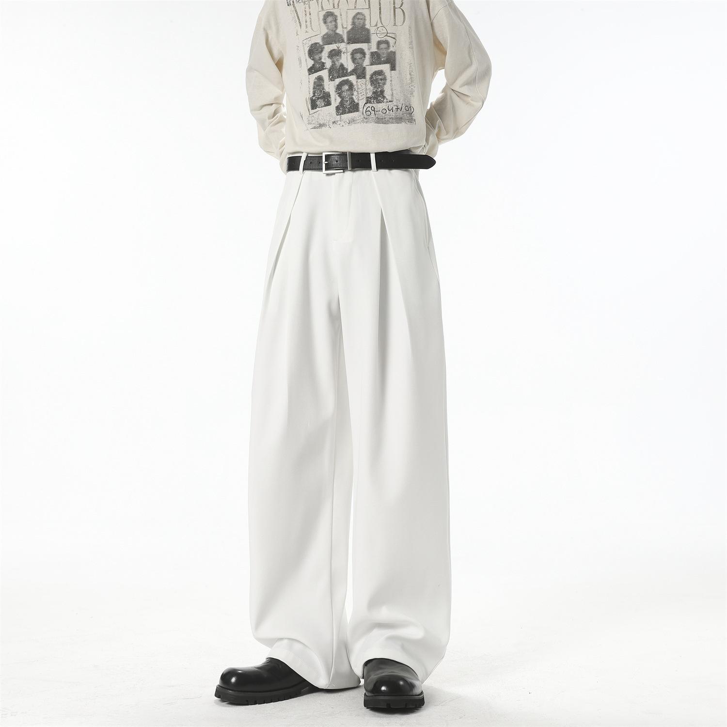 Solid Color Casual Trousers for Men, High-End, Stylish, American-Style Wide-Leg Pants, Work-Casual, Unisex