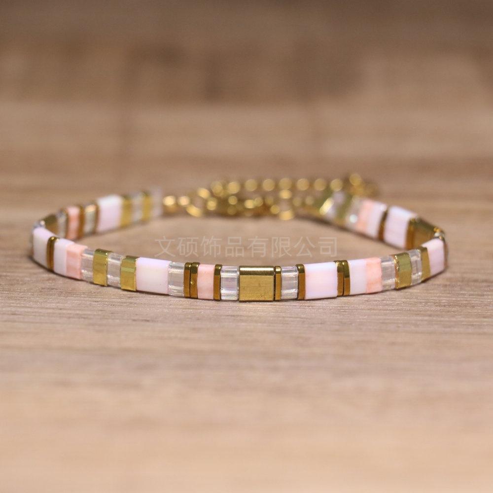 Hot-Selling Tila Rice Bead Bracelet with Gold and Natural Stone Geometric Design, Unique and Fashionable Versatile Jewelry Wholesale