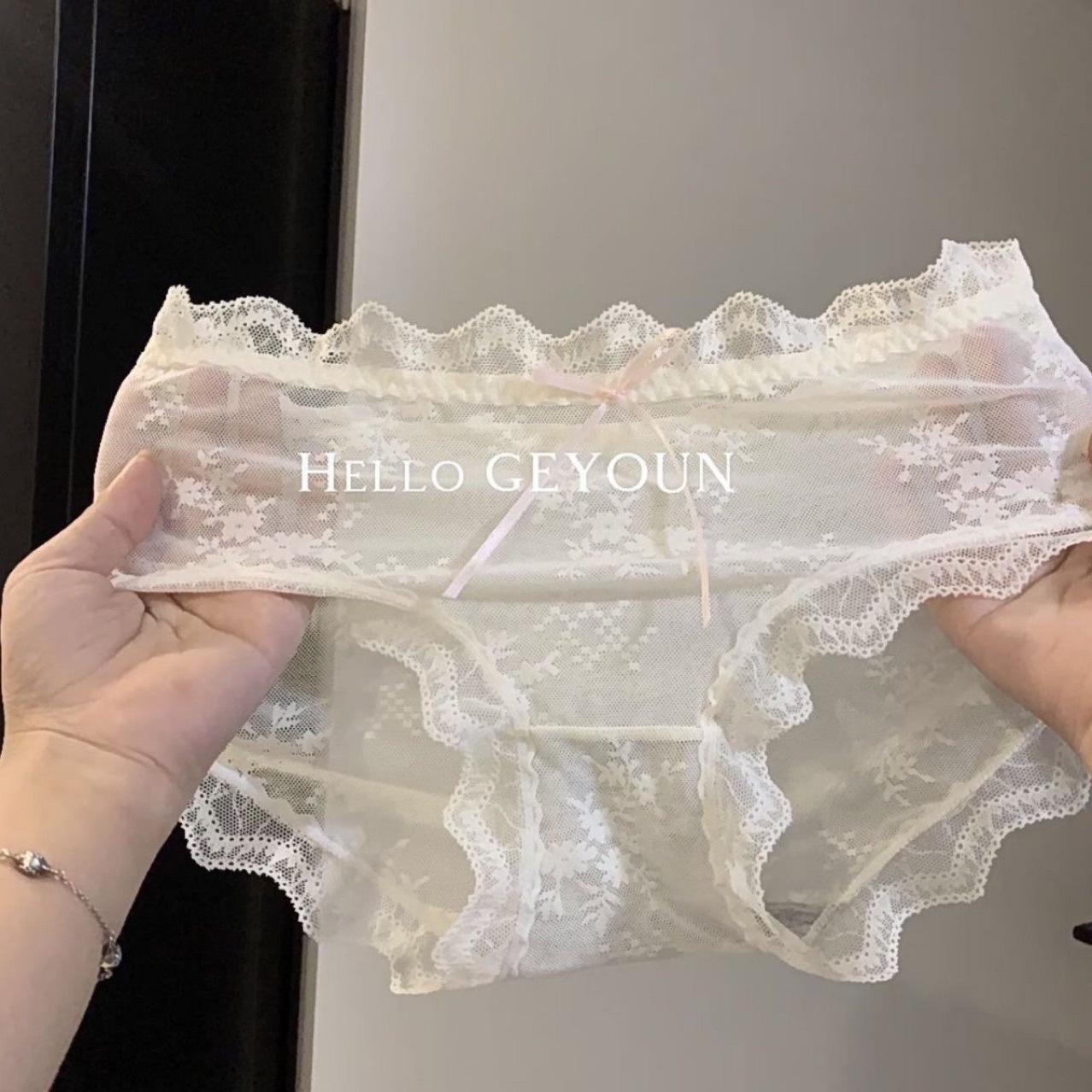Sexy Pure Desire Style Lace Panties for Women, Seamless Mesh Panties, Pure Cotton High Elasticity Mid-Waist Women's Briefs