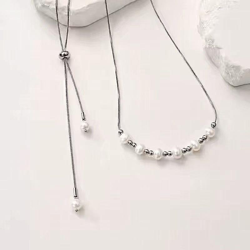 New smiley face necklace, handmade pearl necklace, versatile necklace with multiple wearing styles, adjustable, light luxury, simple and versatile, elegant necklace