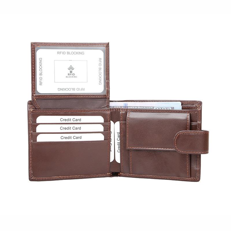 New cross-border genuine leather men's wallet with RFID anti-scan protection, vintage top-layer cowhide short snap-button coin purse