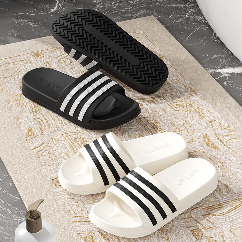 Men's Summer Outdoor Slippers with a Stepping-On-Poop Sensation, New Three-Stripe Home Non-Slip Thick-Soled Bathroom Eva Sandals for Women
