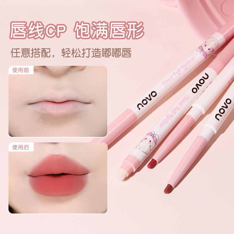 Novo Cloud Soft Precision Lip Liner Pen with Dual Ends and Lip Brush, Waterproof, Long-Lasting, Non-Fading, Non-Stick Cup, Matte Lipstick Pen