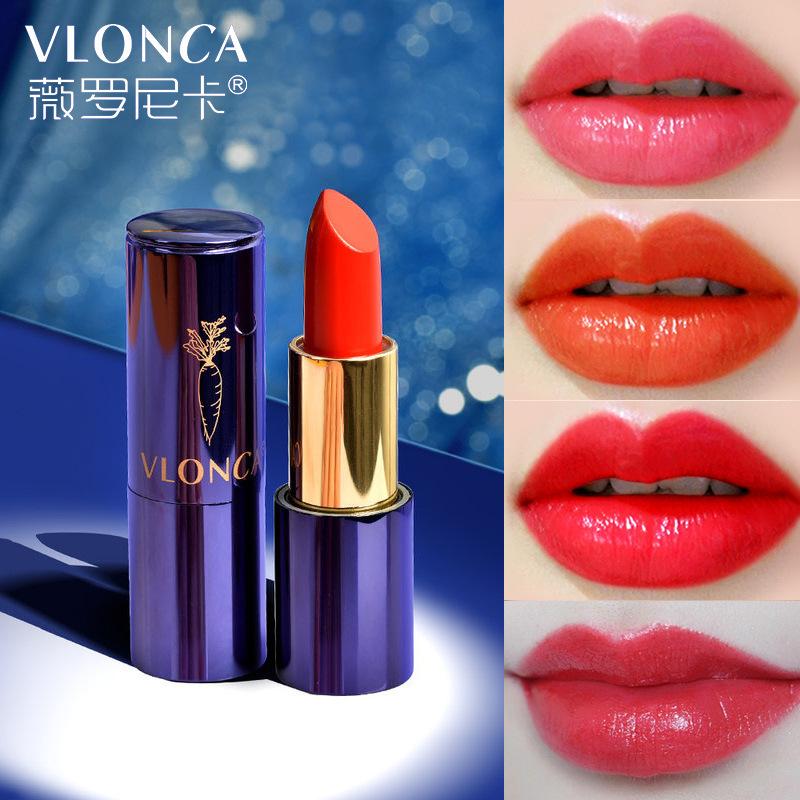 Vlonca Carved Lipstick Starry Round Tube Lipstick Not Easy to Fade Temperature Changing Lipstick