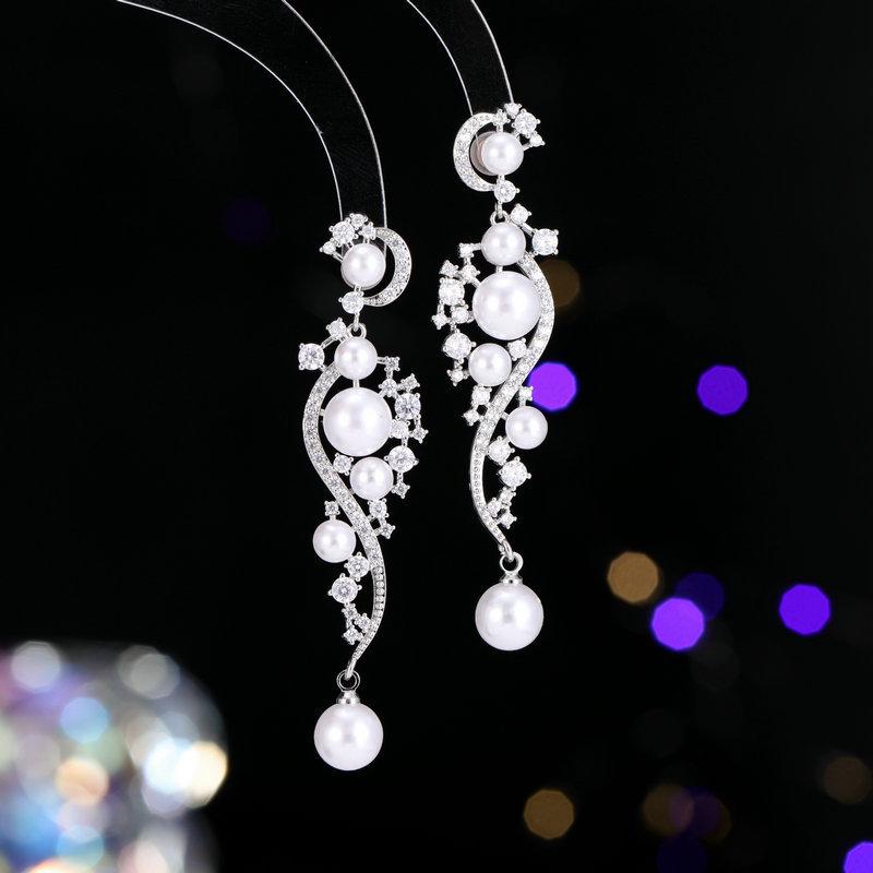 Bridal Earrings for Women, Zircon, Light Luxury, Vintage, Elegant, Niche Wedding Earrings, French-Style Pearl Studs, 925 Silver Needles