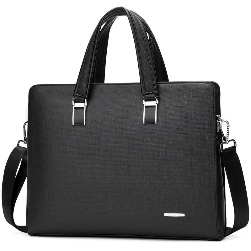 Business Computer Bag for Men, Portable Briefcase, 14inch Horizontal Style, Large Capacity, First-Layer Cowhide, Exclusively for Cross-Border Sales