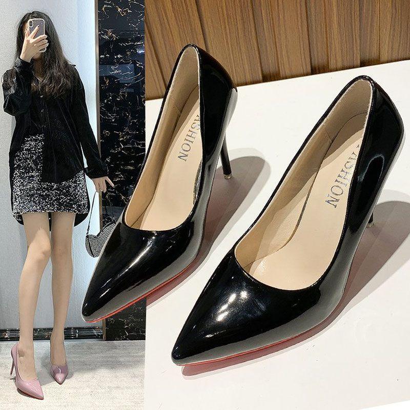 35-45 plus size wide-leg high heels 41 learn all-match stiletto low-cut shoes women's 42 stiletto heel nude red bottom