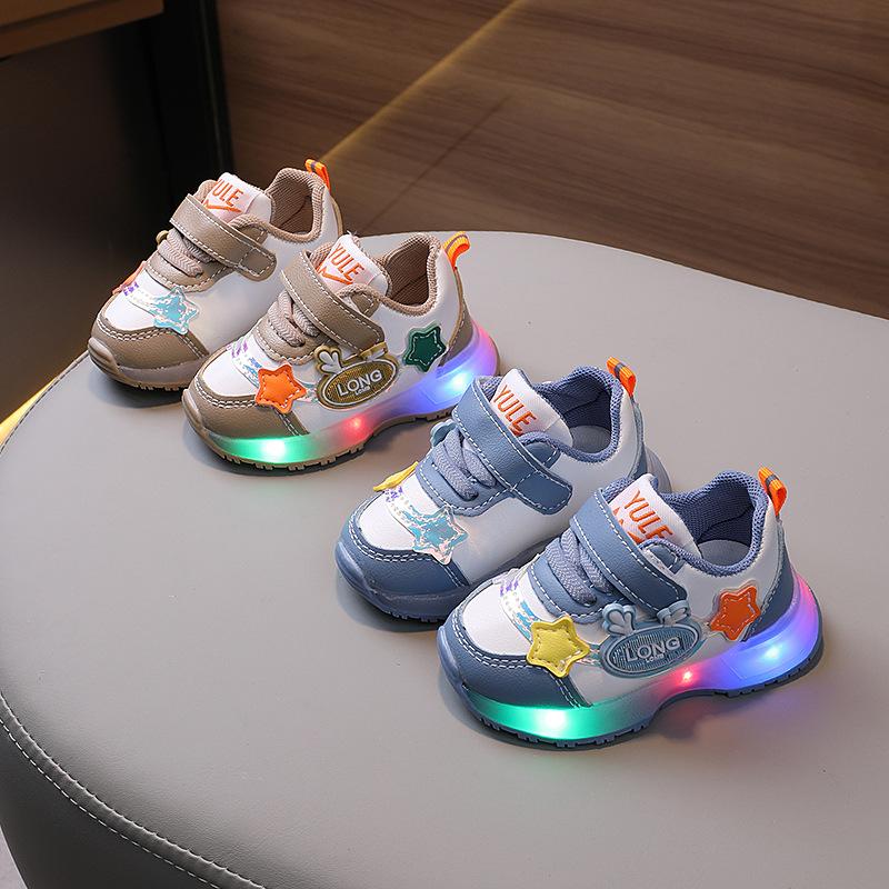 Light-up baby boy's shoes soft-soled non-slip baby toddler shoes children's sneaker spring and autumn girls' leather 0-1 years old 3