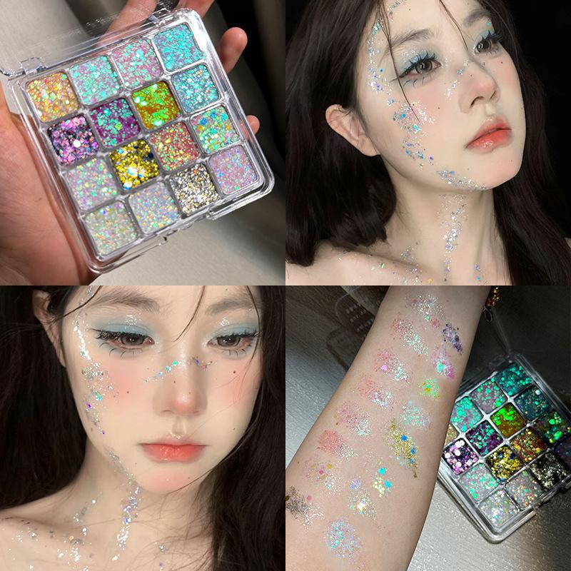 Capell Mermaid 16-Color Eye Shadow Palette Pearlescent Sparkling Crystal Performance Stage Makeup Sequin Eye Shadow Beauty Makeup