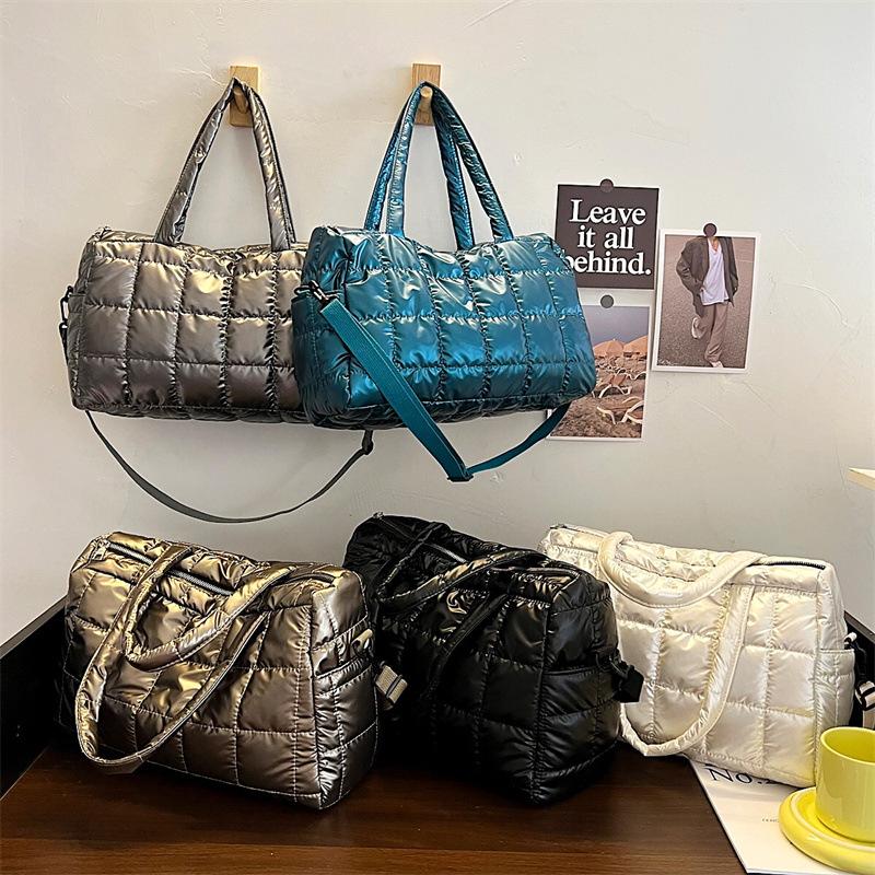 Cross-Border 2025 Autumn and Winter New Cotton Clothing Bag Embroidery Thread Space Cotton Crossbody Bag Fashion Glossy Women's Bag Casual Handbag