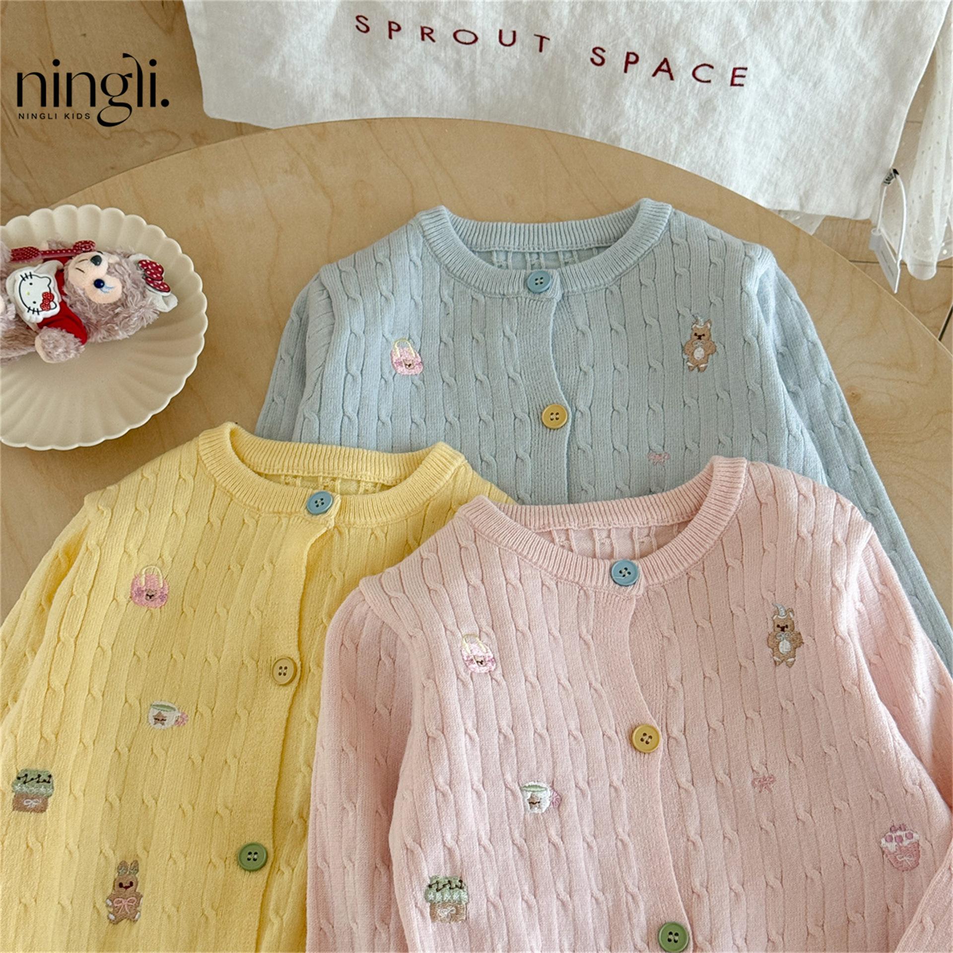Ningli Baby Girl Cute Embroidered Sweater Outer Wear Baby Girl Children Spring and Autumn New Style Girls Knitted Jacket Cross-Border