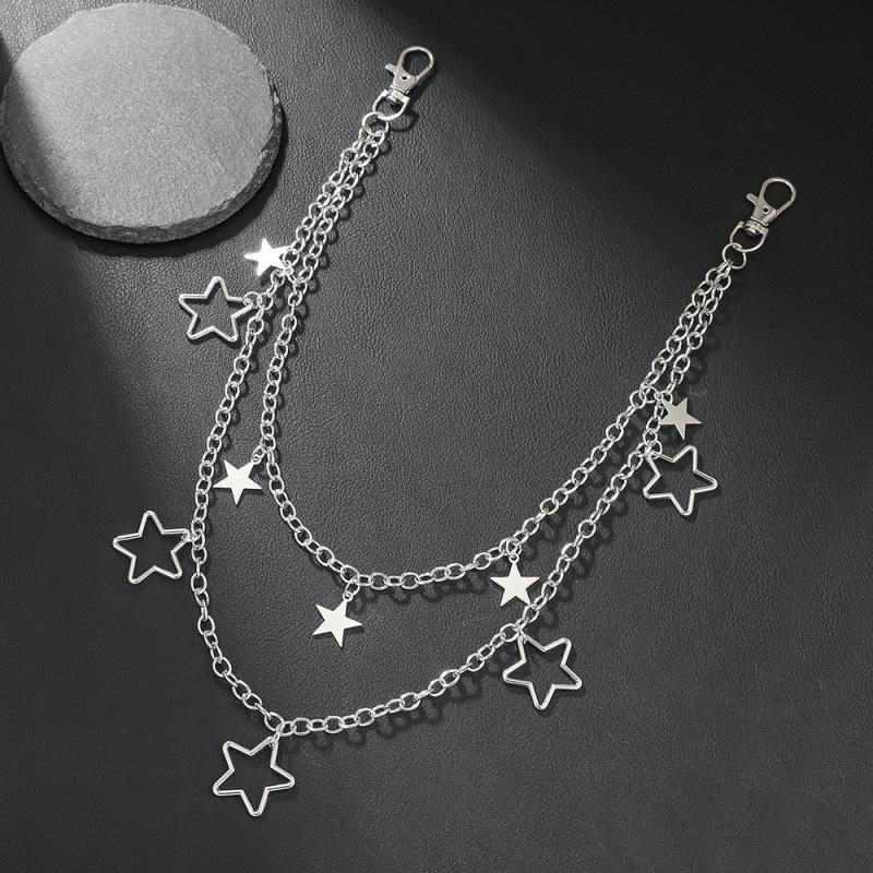 European and American Cross-Border New Trendy Punk Hollow Metal Five-Pointed Star Waist Chain for Women, Vintage Star Multi-Layered Pants Chain Wholesale