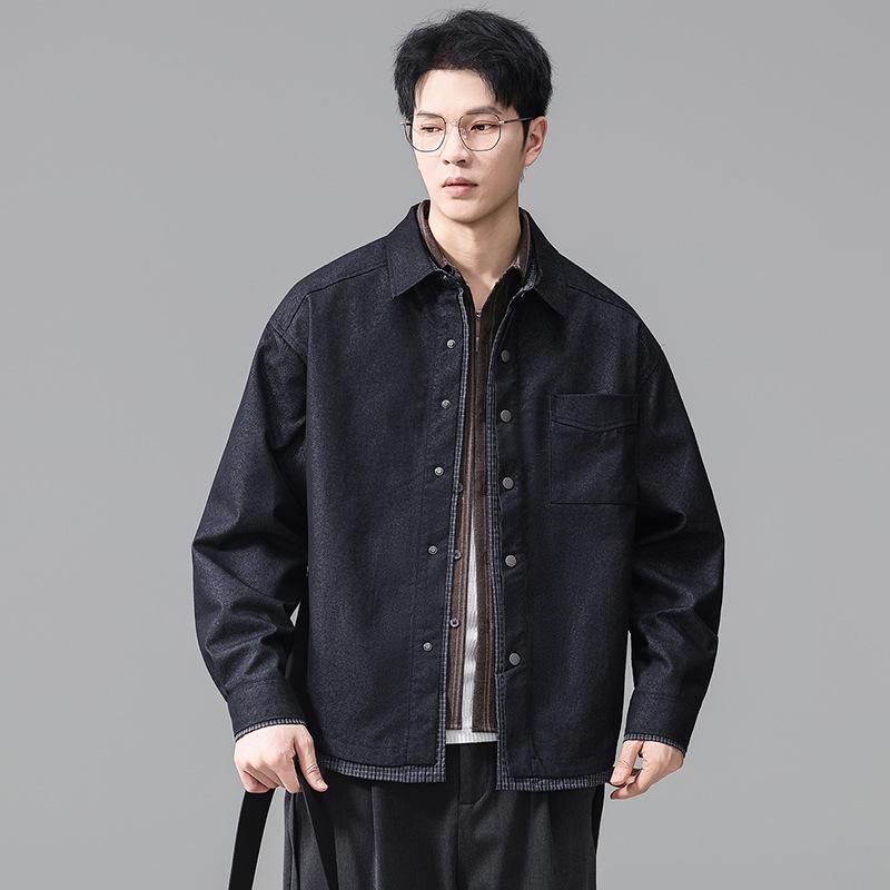 American retro washed original color denim shirt for men, 2026 autumn new style, loose fit, turn-down collar, long-sleeved shirt jacket