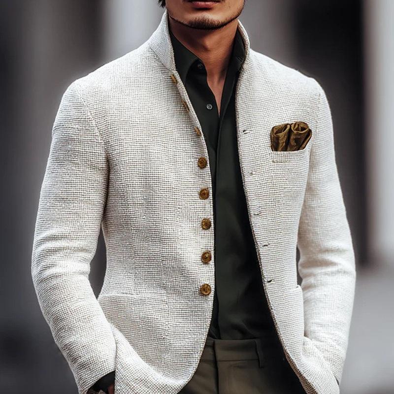 In-stock European and American men's casual stand-up collar jacket, slim-fit button pocket long-sleeve blazer for men