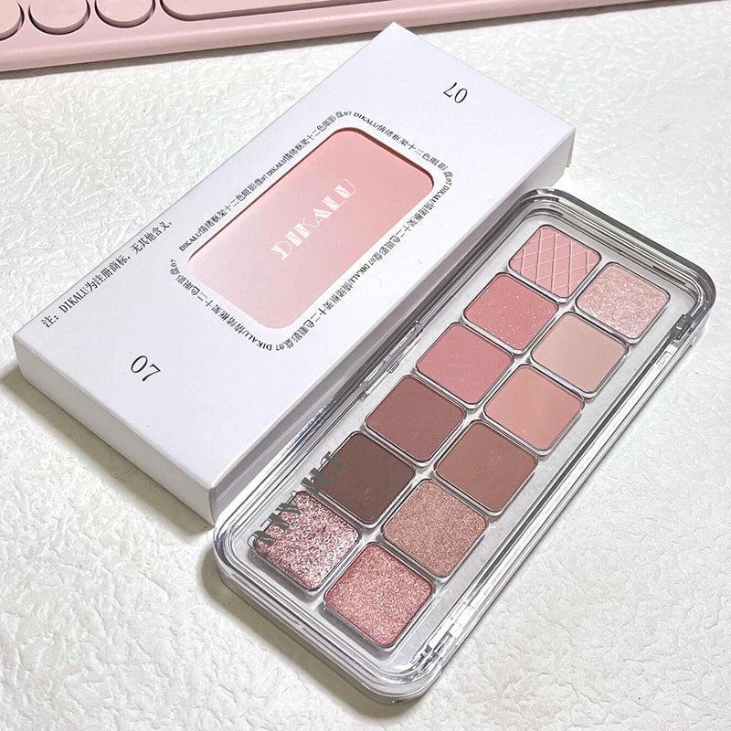 Dikalu Eyeshadow Cement Palette 12 Colors Matte Earth Tone Milk Tea Palette Light Makeup No Makeup