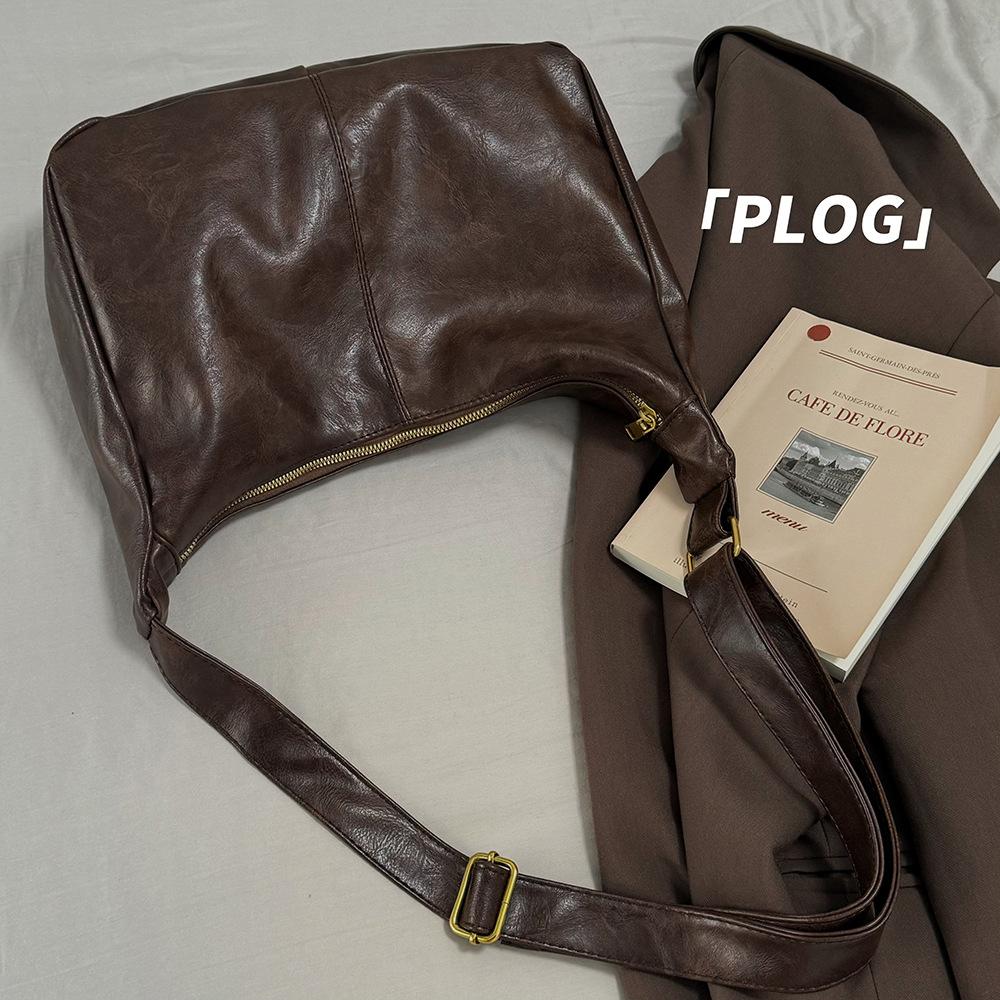 Factory Direct Sales Bag Women's 2025 Retro Tote Bag Preppy Style Versatile Large Capacity Shoulder Bag Commuter Crossbody Bag