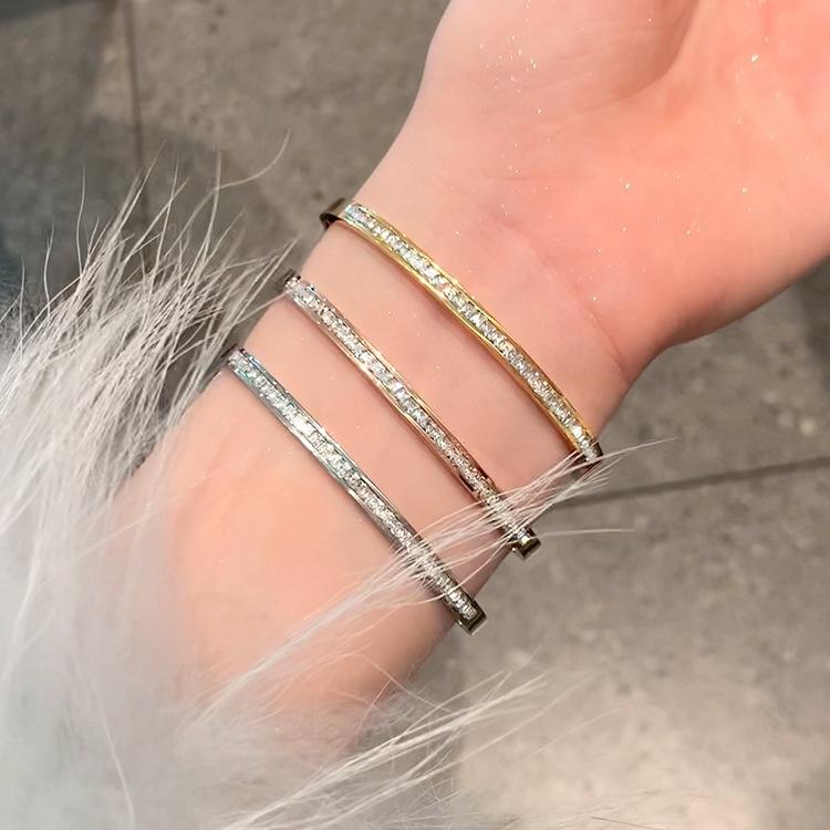 Titanium Steel Non-Fading Single Row Full Diamond Star Bracelet for Women 304 Stainless Steel Furnace Vacuum Electroplating Color-Preserving Jewelry