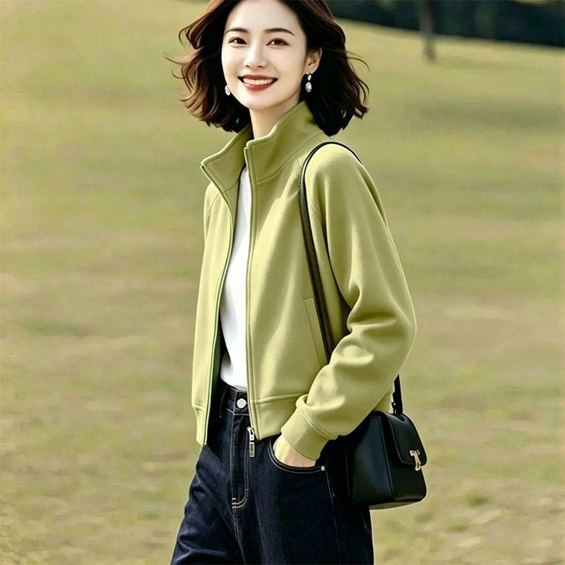 Pure cotton stand-up collar cardigan sweatshirt jacket for women, spring and autumn 2026 new autumn style, short baseball jacket for mothers