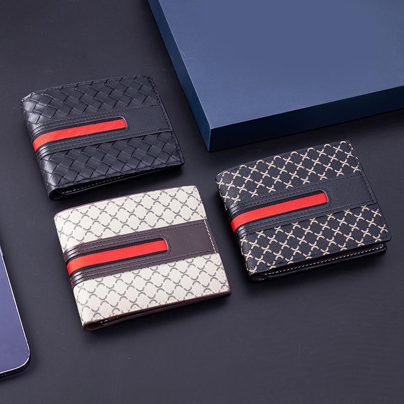 Carefully selected cross-border men's wallet with multiple card slots 70% off leather wallet card holder woven fashion simple ultra-thin short coin purse