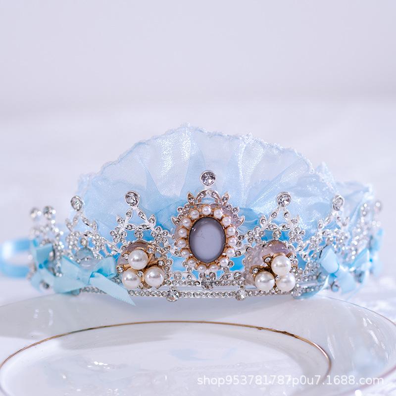 Princess Elsa Crown Frozen Lolita Hair Accessories Snowflake Blue Tiara Diamond Crystal Children's Palace