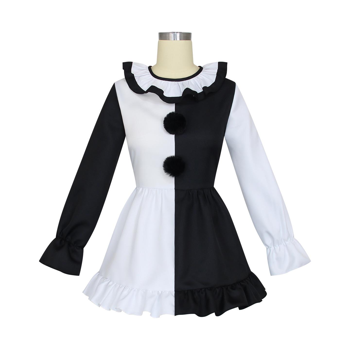 Halloween masquerade cosplay costume, terrifying clown performance outfit, horror clown role-playing costume