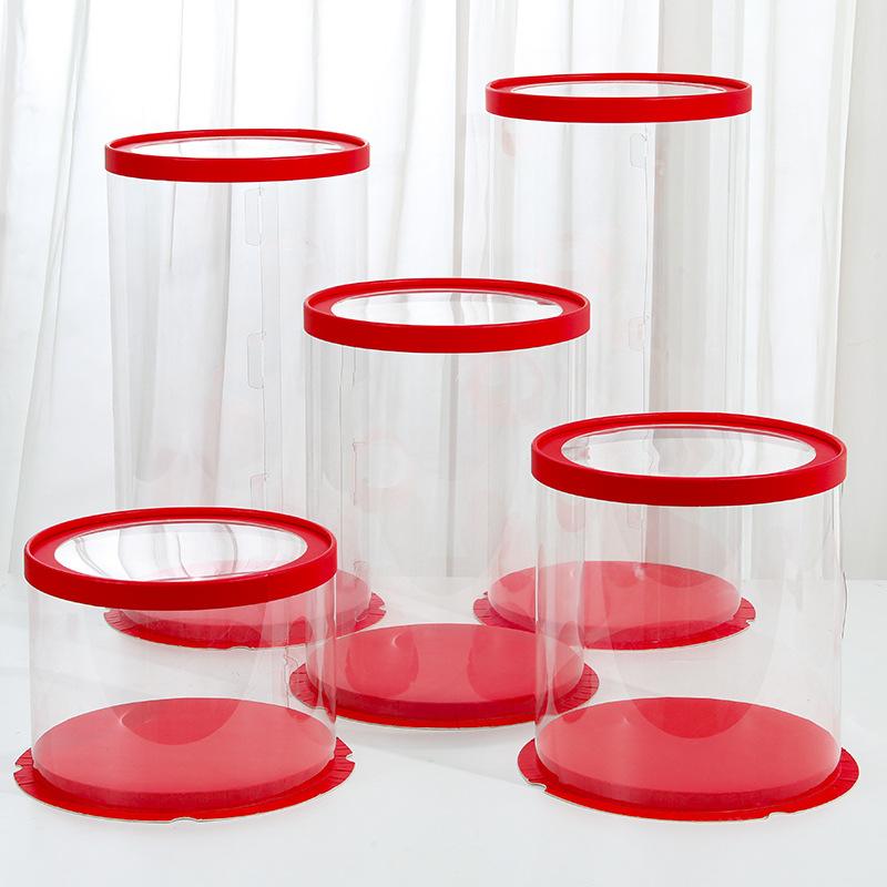 Red Transparent Cake Box 4 Inches 6inch 8inch Heightened Baking Cake Packaging Box Birthday Wholesale Heightened Transparent