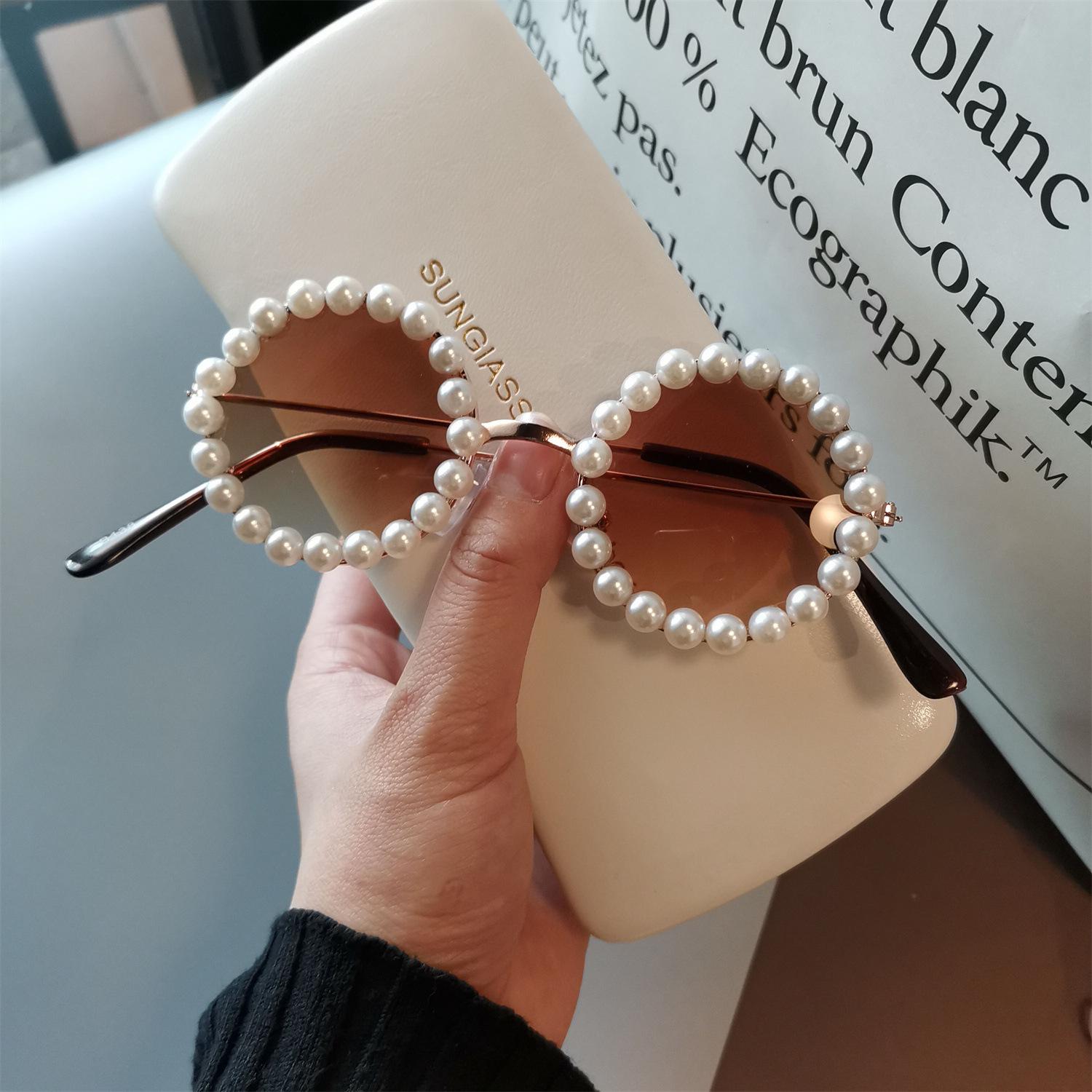 Pearl handmade children's sunglasses female parent-child style girls' UV protection baby glasses trendy sunglasses female baby fashion