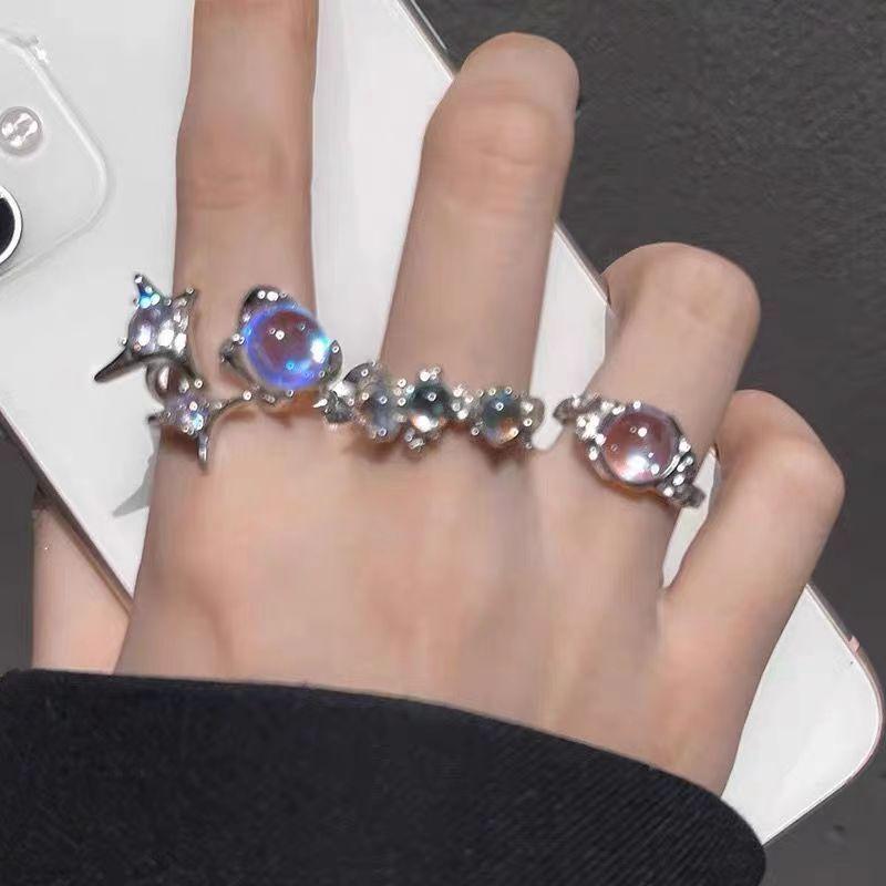 Mangxing Zircon Moonstone Cat's Eye Ring Female Niche Design Temperament Fashion Personality Irregular Opening Finger Ring