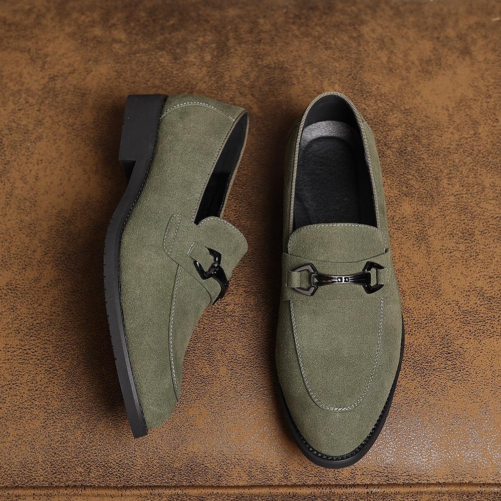 2025 Summer New Fashion Casual Leather Shoes for Men, Slip-On Suede Leather Shoes with Horsebit Buckle, Large Size Loafers