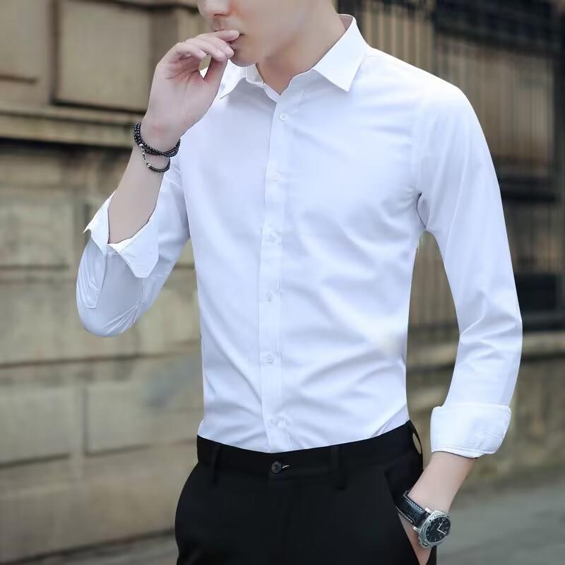 Business Professional Formal Casual Pure Color Long-Sleeved Shirt Men's 2025 Spring & Fall New Slim Korean Style Suit Shirt