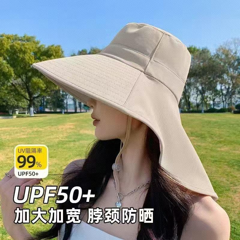 Summer outdoor sun hat with ponytail hole hat female Korean fashion big brim face small shawl fisherman hat
