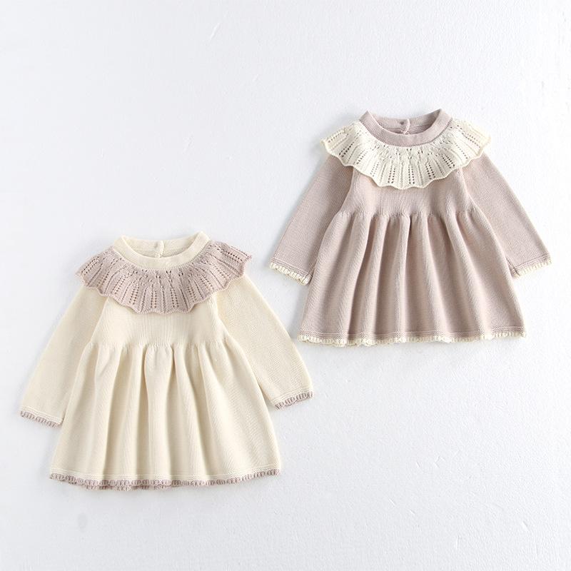 Baby Clothes Baby Girl's Autumn Clothes dress Knitted Sweater Princess Western Style Kids Super Cute One-Year-Old Spring and Autumn Out