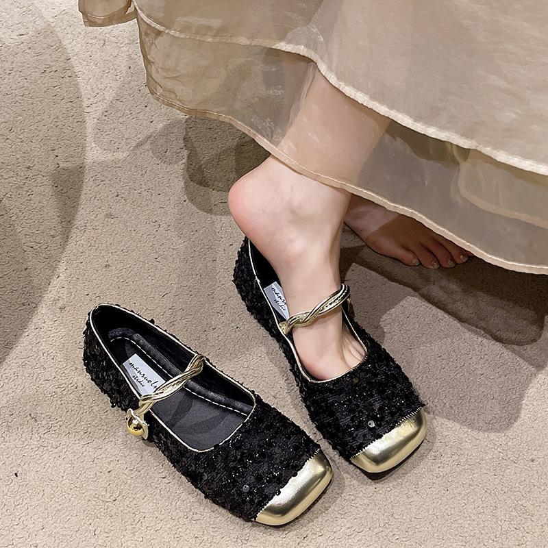 Temperament Flats-Soled Small Fragrant Square Toe New Mary Jane Spring Evening Shoes Grandma Shoes Gentle Flats Women's Shoes 2025