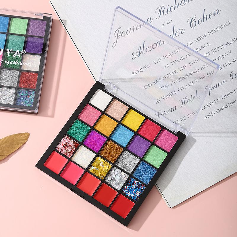 Ashariya 25-Color Eyeshadow Palette with Large Glitter Beads, Makeup Palette in Blue, Green, Purple, Pink, and Earth Tones