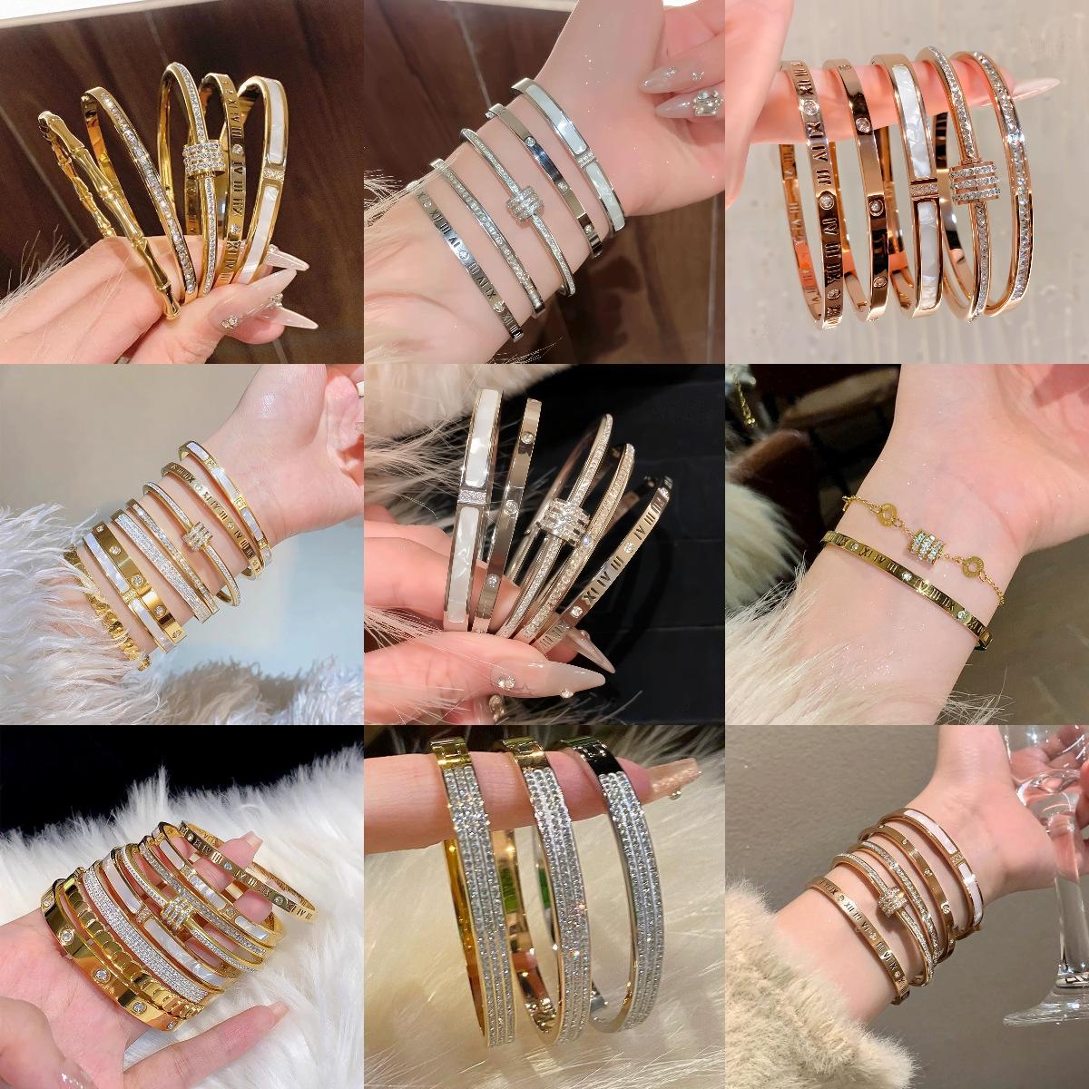 Non-Fading Titanium Steel Series Bracelets for Women, Fashionable Clasp Design, Popular Internet Celebrity Jewelry, Diamond-Encrusted Exquisite Cross-Border Jewelry Wholesale