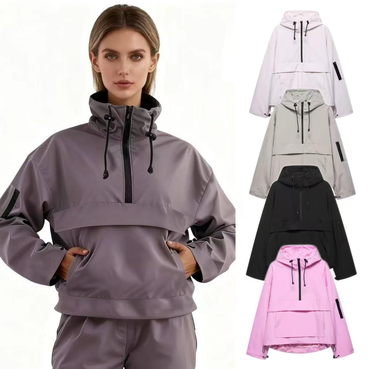 Za Aliexpress Cross-Border European and American Style Women's Clothing Wholesale Casual Sports Style Hooded Jacket Top Jacket