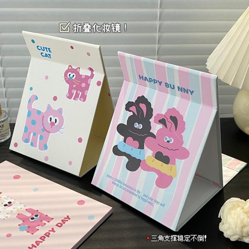 Mu Qi Xi Cartoon Folding Mirror Desktop Large Size Makeup Mirror Student Dormitory Makeup Mirror Portable Dressing Mirror