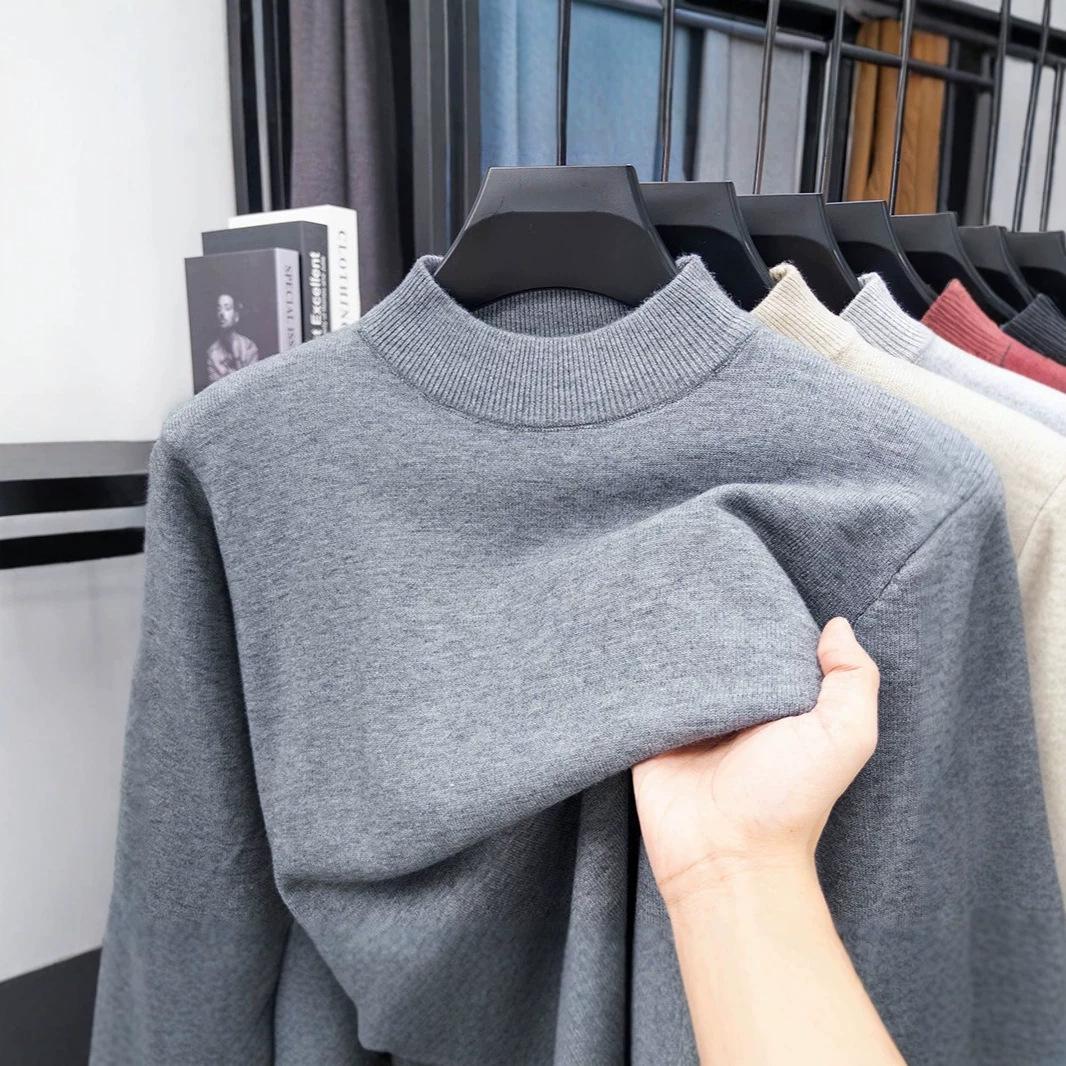 Cross-border foreign trade men's long-sleeve knitted half-turtleneck sweater 2026 autumn and winter solid color simple base shirt top