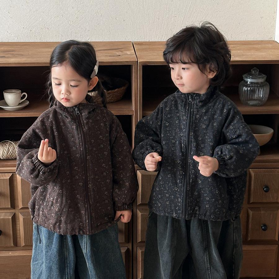 Jiaye Children's Products 2026 Spring and Autumn New Floral Jacket for Kids, Boys and Girls, Forest Style Retro Zipper Jacket