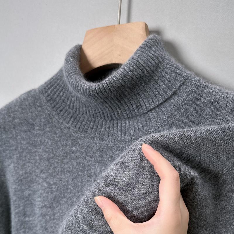 Cross-Border Foreign Trade Wholesale Turtleneck Knitwear for Men in Autumn and Winter Thickeneded and Warm Solid Color Casual Middle-Aged Bottoming Knitwear