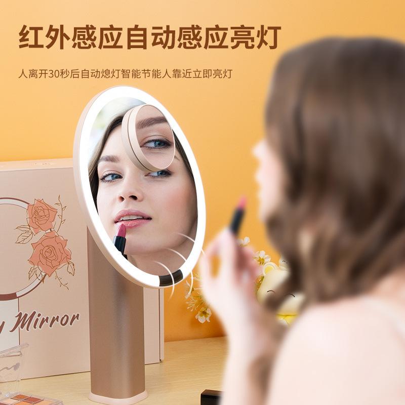 Desktop Led Makeup Mirror with Ring Light and Magnetic Magnifying Glass, Customizable from the Source Factory