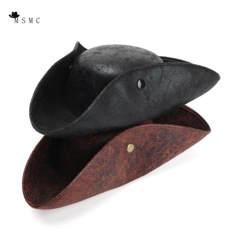 Halloween Pirates of the Caribbean Hat Imitation Leather Captain Jack Hat Party Stage Performance Hat Decorative Triangle Hat