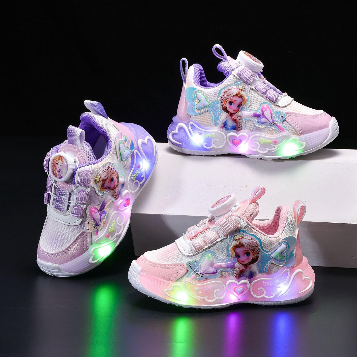 Girls' Sports Shoes with Lights 2026 Spring and Autumn New Style Kindergarten Versatile Lightweight Casual Shoes Girls' Mesh Breathable Shoes
