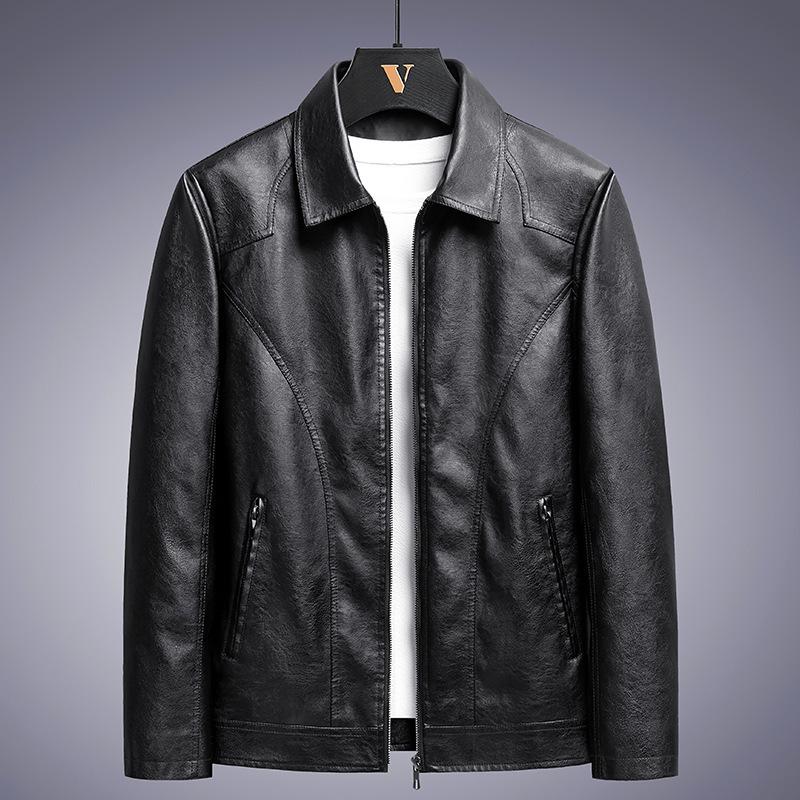 Men's coat spring and autumn comfortable fashion brand handsome texture leather jacket new popular Korean style plus size men's leather jacket