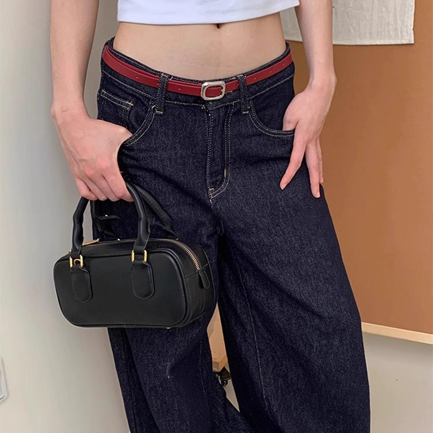 Casual and High-End Metal Square Buckle Red Belt for Women, Preppy Style Casual Leather Belt, Versatile Daily Accessory Belt