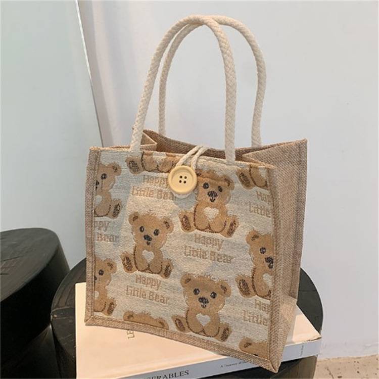 Little Bear Linen Handbag Women's Going Out Handbag 2021 Internet Celebrity ins Japanese Style Small Satchel Fashionable Shoulder Bag for Students