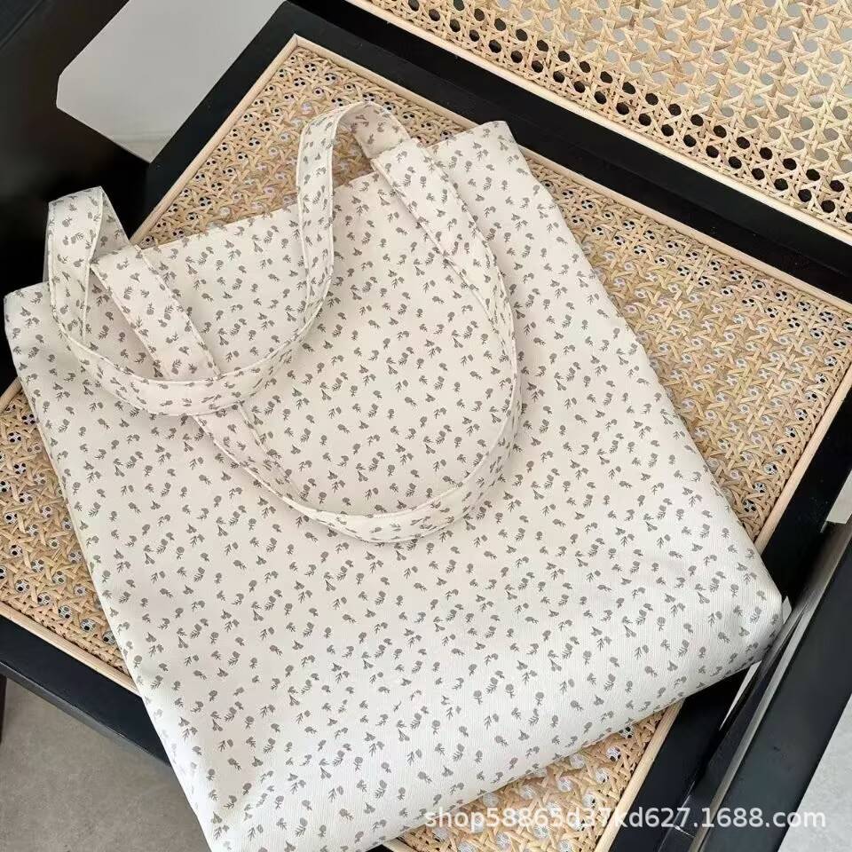 Floral Canvas Bag Niche Japanese Popular Stylist Large Capacity New Shoulder Fresh Style Commuting All-Match Tote Bag