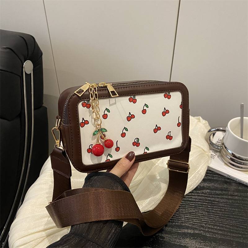 Trendy Fresh Casual Fashion Small Square Bag for Women 2025 Summer Cute Cherry Shoulder Bag Korean Style Fashion Crossbody Bag